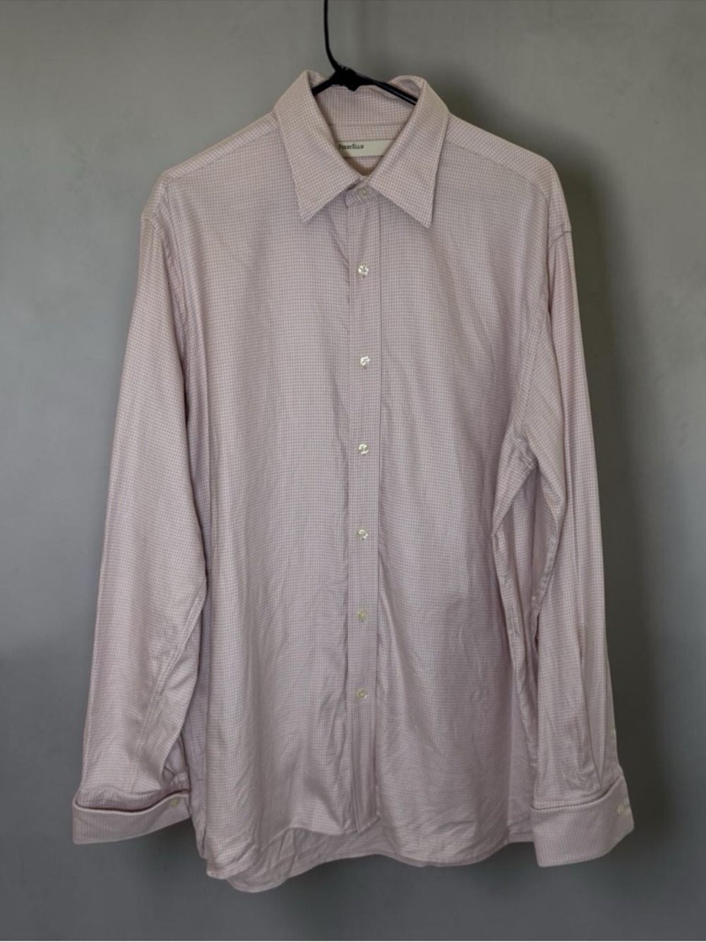 Perry Ellis Cotton Long Sleeve Button Down Shirt Soft Pink Houndstooth Sz L